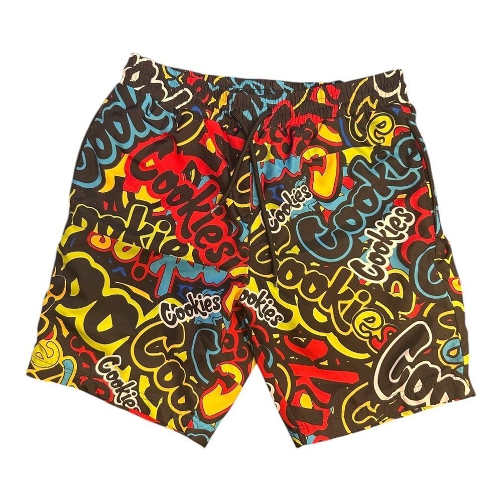 Cookies SF Swim Trunks 8" Lined Spell-Out All Over Print Colorful Pockets Size M